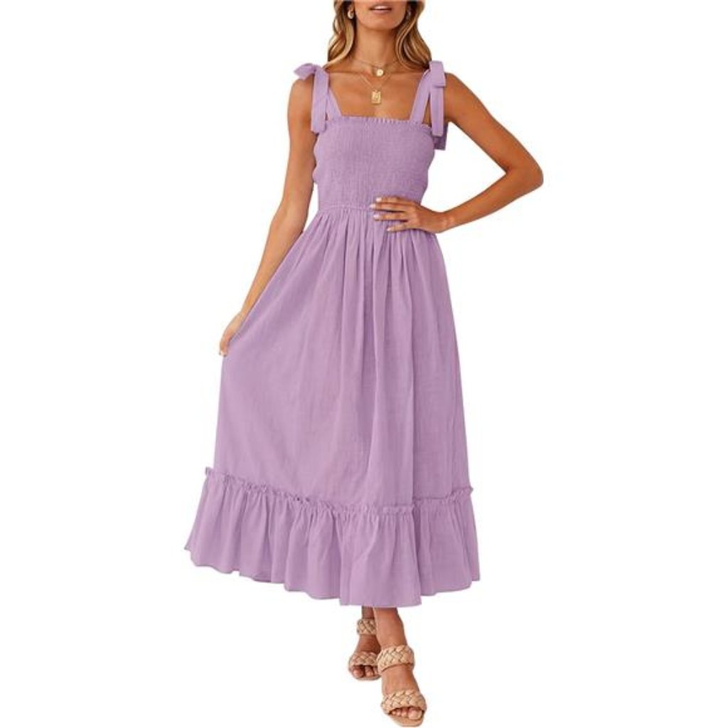 Women's Boho Solid Color Maxi Dress Lavender
